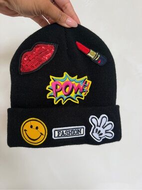 Call It Spring Black Beanie with Colorful Pop Patches